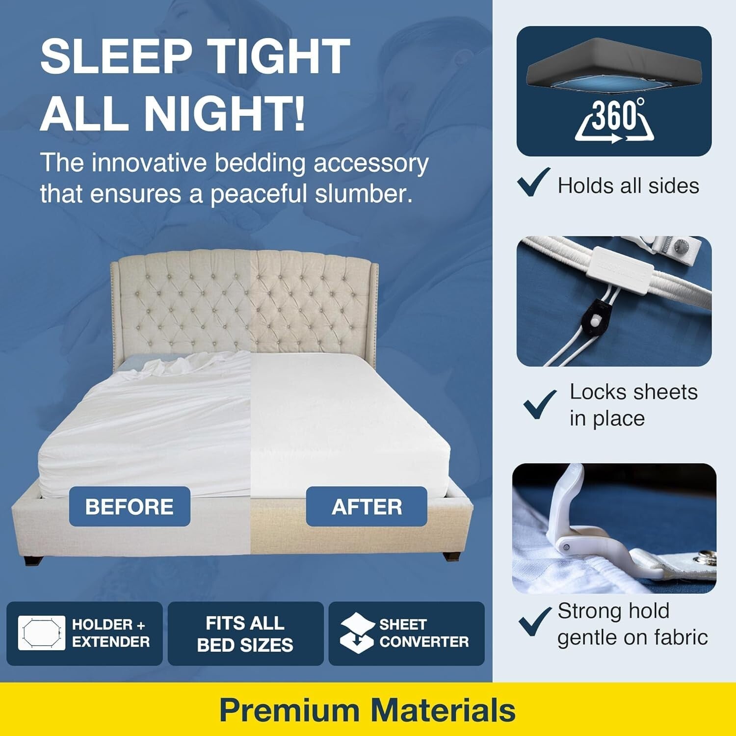 Machine Washable Bed Sheet Holder Straps - Heavy Duty, Vegan-Friendly 2 Pack