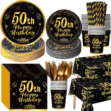 Load image into Gallery viewer, Stunning 452-Pc Black Gold 50th Birthday Decor Set - Perfect for Celebrations