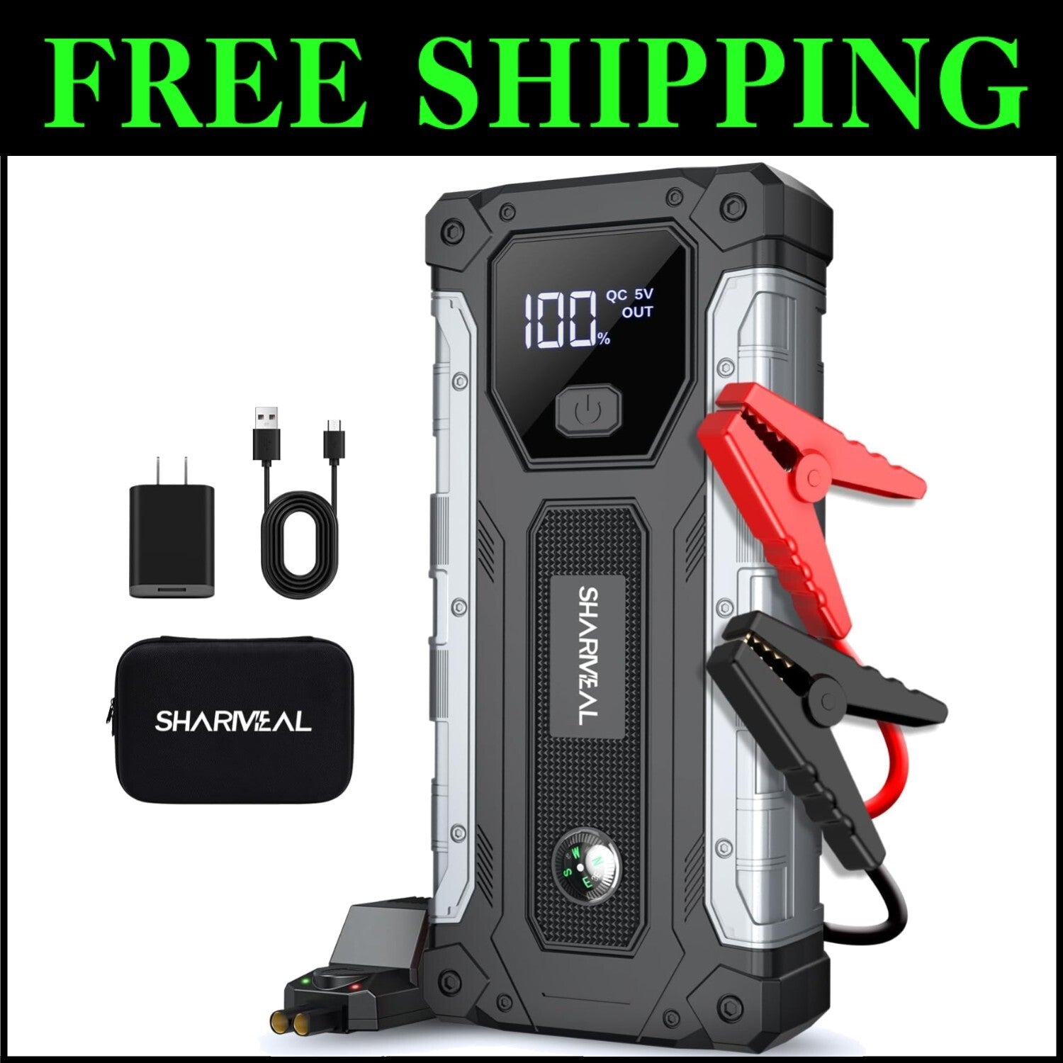 4000A Car Jump Starter - Compact Battery Pack for Gas & Diesel Vehicles