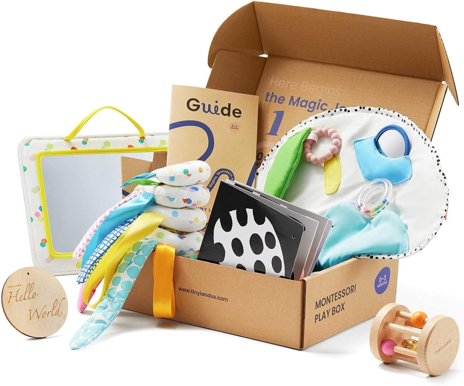 Engaging Montessori Baby Play Set – Mirror, Rolling Bell & Black & White Cards