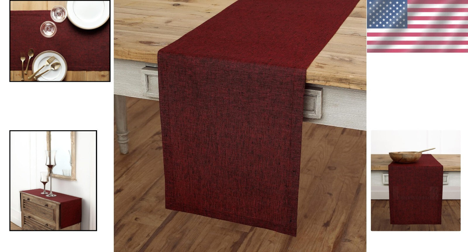 Sophisticated Solid Red Garnet Linen Table Runner - Perfect for Celebrations