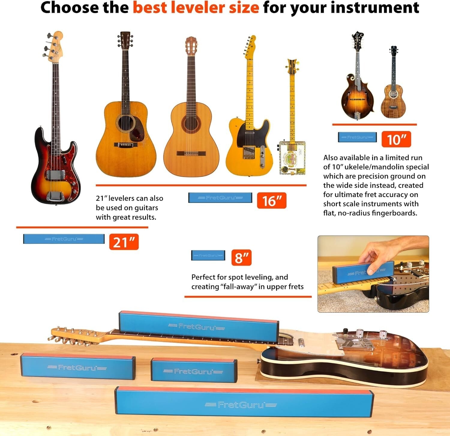 Professional 10" Fret Leveling Beam Tool for Guitar & Short Scale Instruments