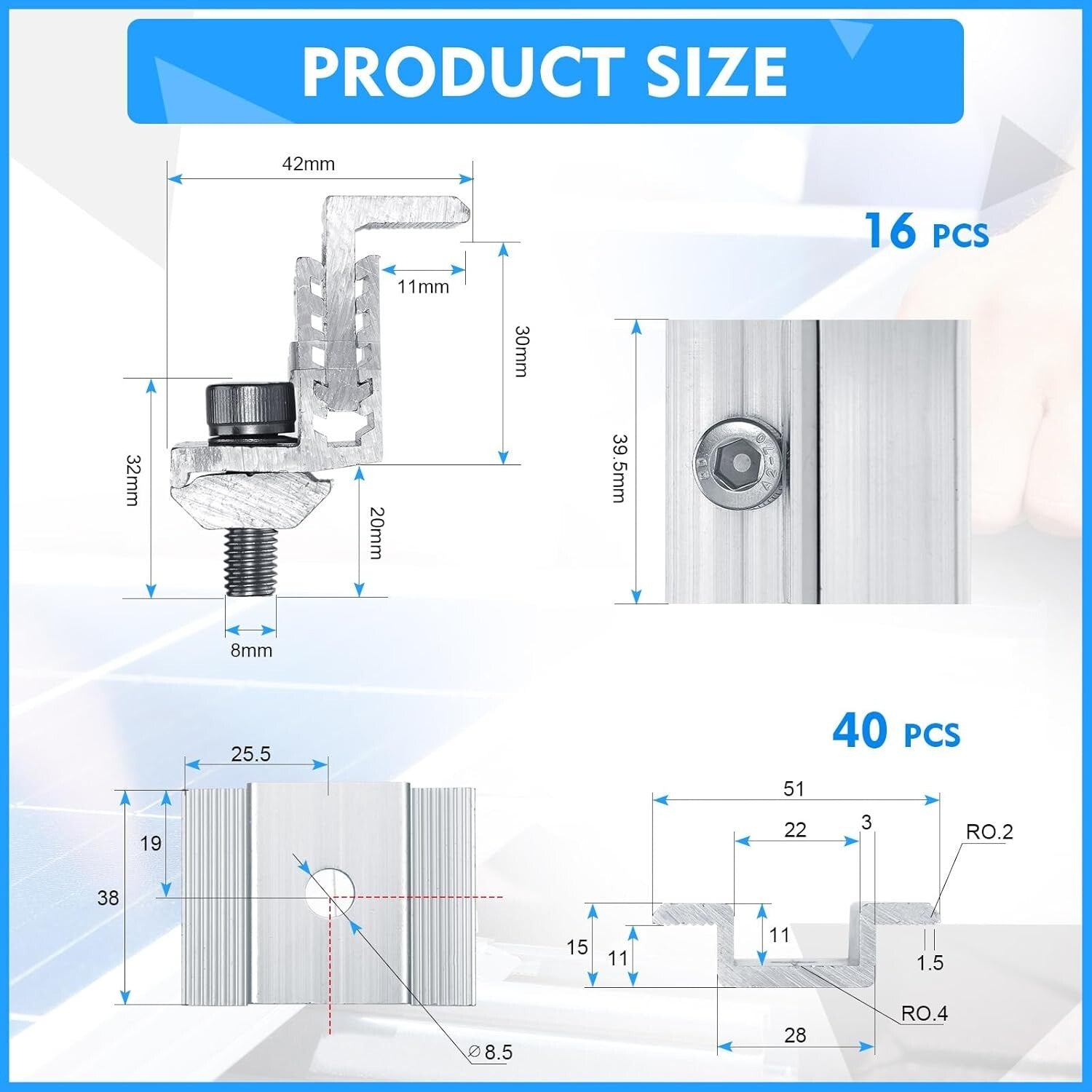 Durable Solar Panel Mid Clamps with Adjustable End Clamps - Easy Install
