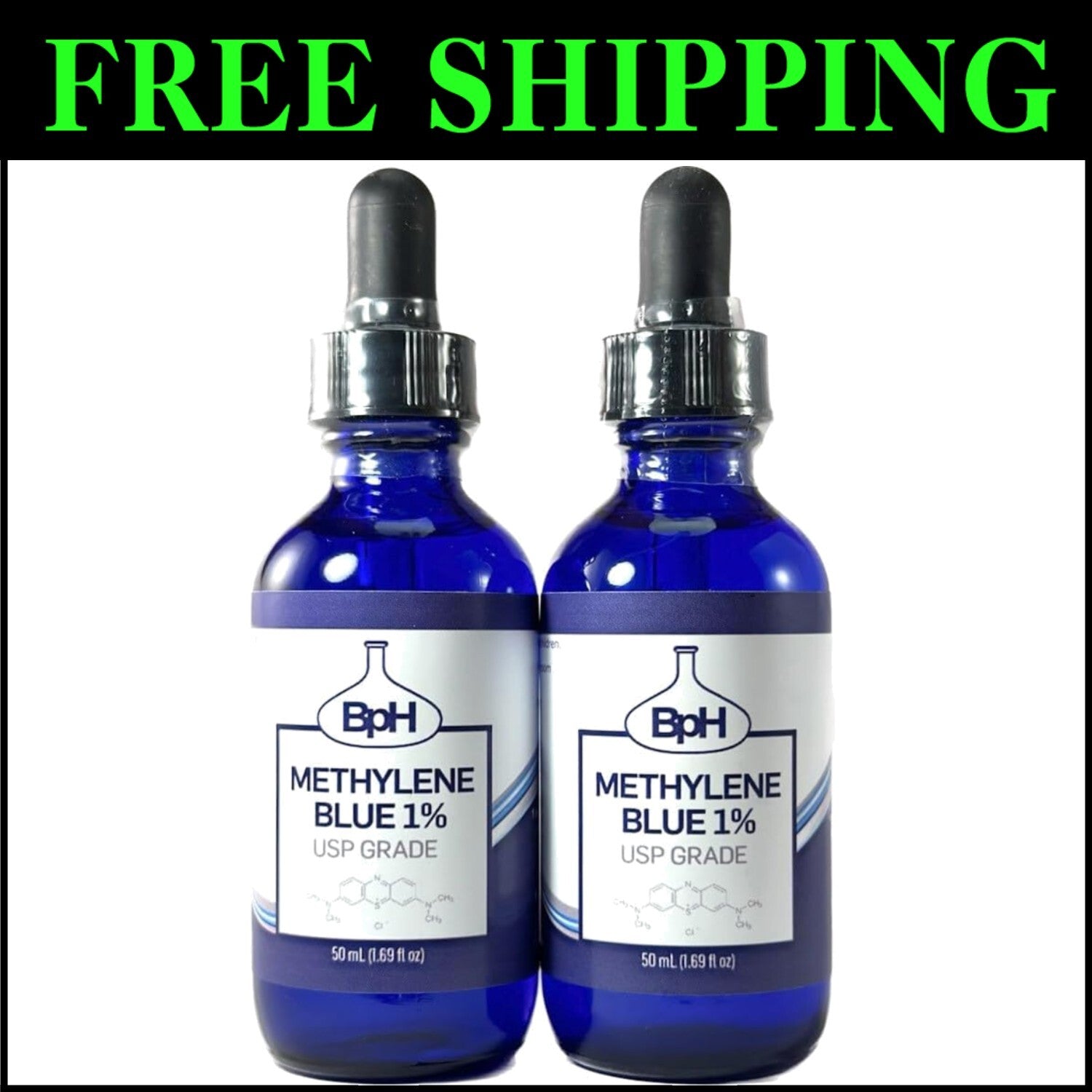 Eco-Friendly 1% Methylene Blue - 2 Pack of Blue Glass Bottles for Health Use