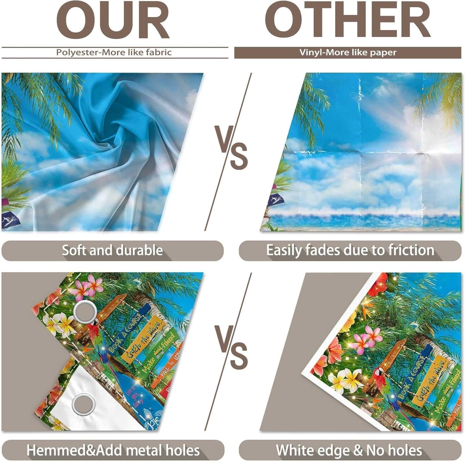 10x8ft Hawaiian Beach Backdrop with Palm Leaves & Surfboard for Aloha Parties