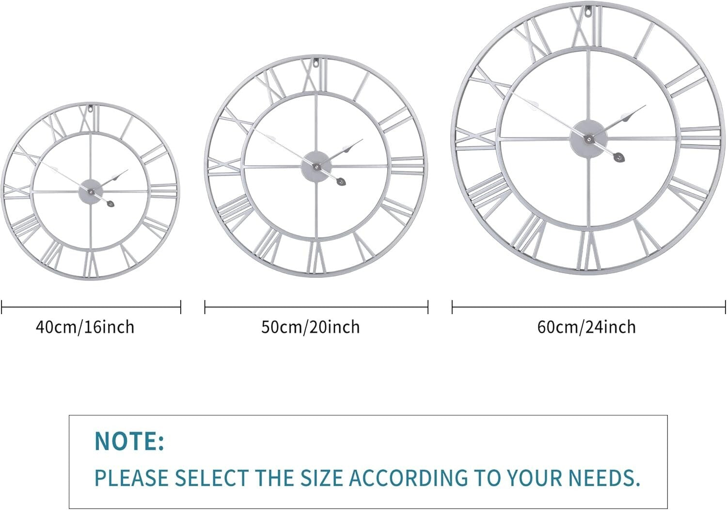 Elegant 18-Inch Retro Roman Numeral Wall Clock - Almost Silent Silver Decor