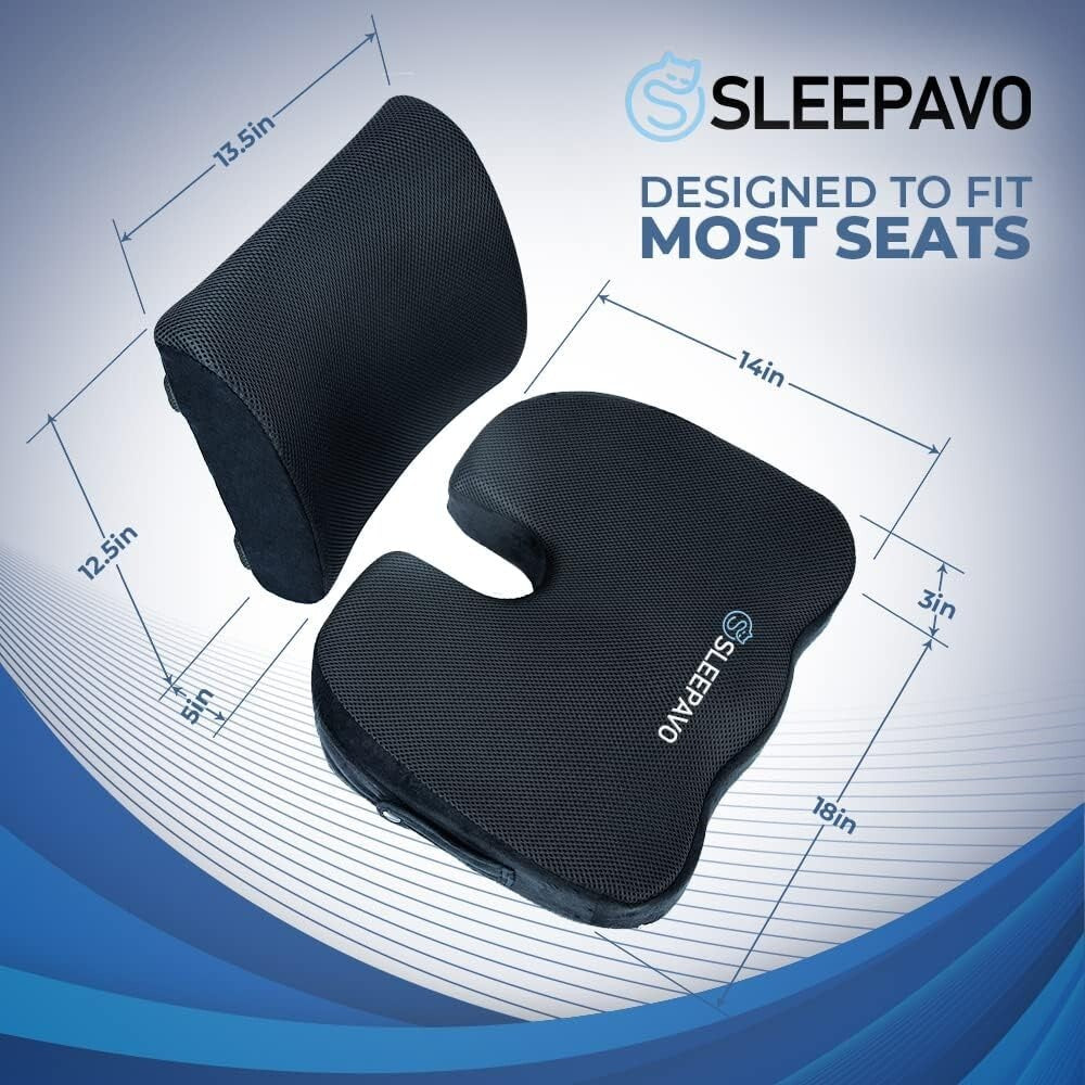 Ergonomic Memory Foam Seat and Lumbar Pillow Set - Ideal for Office, Car, Travel