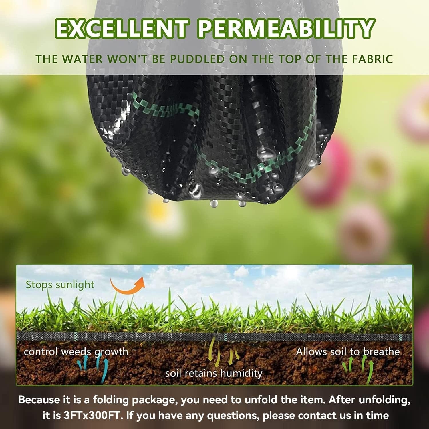 Eco-Friendly Weed Control Fabric 3ft x 300ft - For Healthy Gardens & Driveways