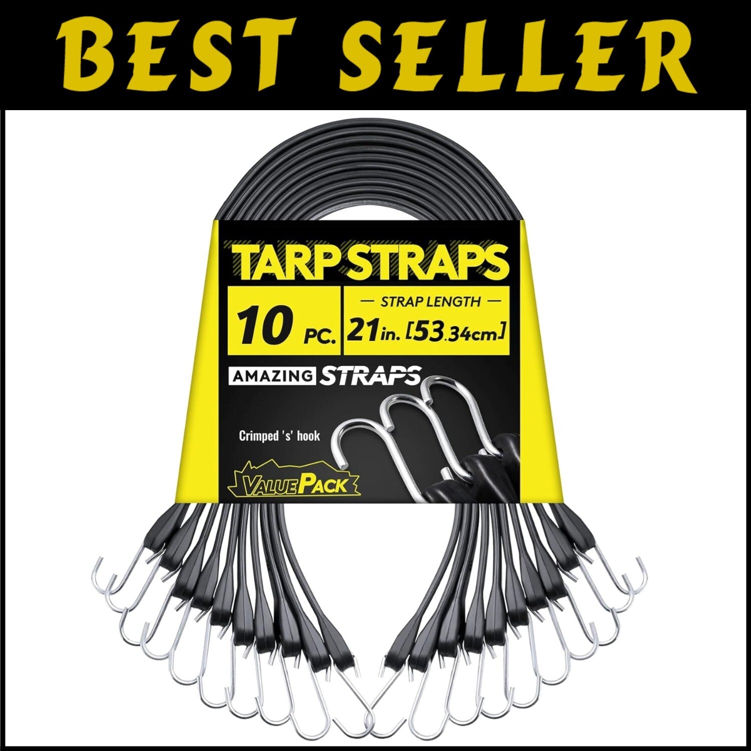 41'' Adjustable Heavy Duty Bungee Cords with S-Hooks - 176 lbs Load, 10 Count
