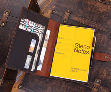 Load image into Gallery viewer, Handcrafted Leather Folio for 6x9 Steno Pads with Card Slots - Coffee Color