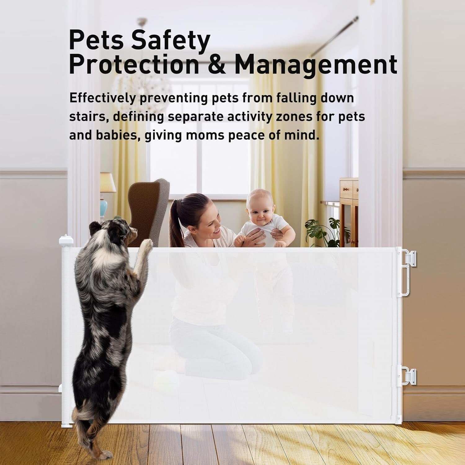 Durable 55" Retractable Baby Gate - Easy One-Handed Operation for Families