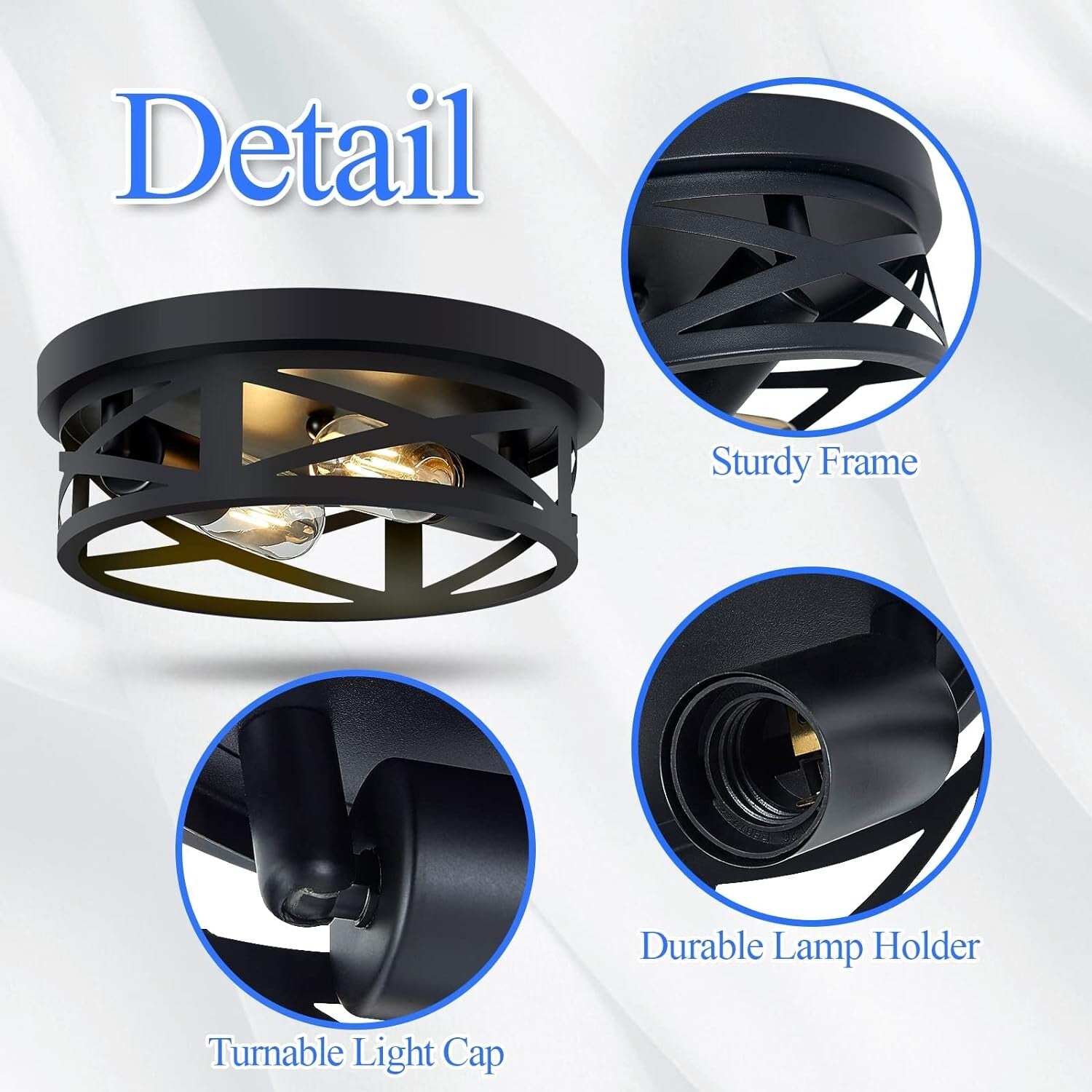 Modern Black 2-Pack Flush Mount Ceiling Light Fixtures for Hallway & Kitchen