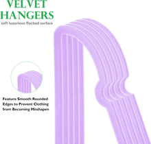 Load image into Gallery viewer, Ultra-Thin Space Saving Light Purple Velvet Hangers with Durable Rose Gold Hooks