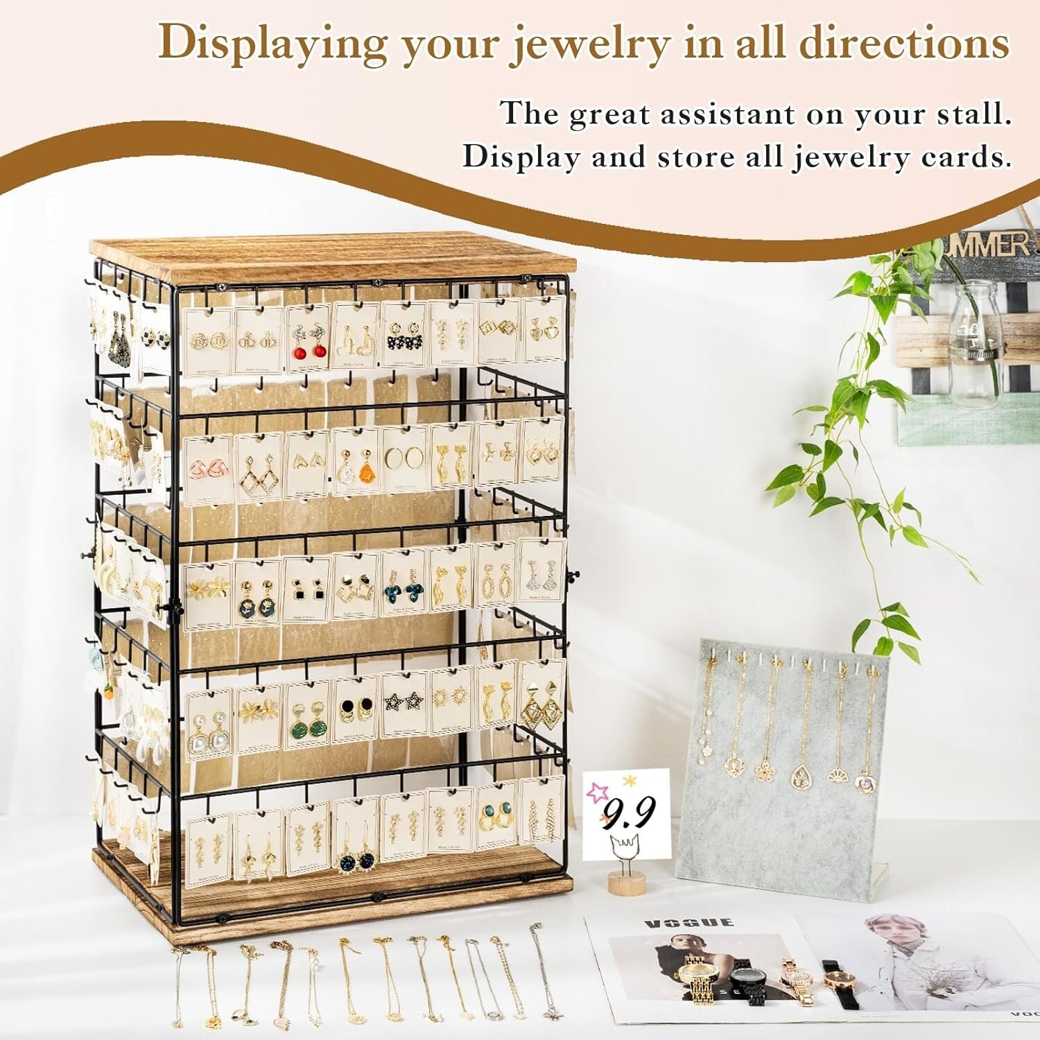 Large Rustic Earring Rack 26" H with 5-Tier Design - Ideal for Selling Jewelry