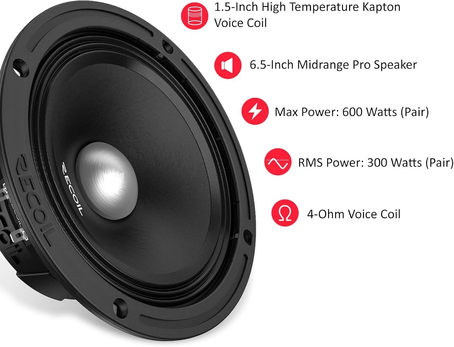 Dynamic 6.5-Inch Car Speakers Pair - 600W Max Output for Superior Sound Quality