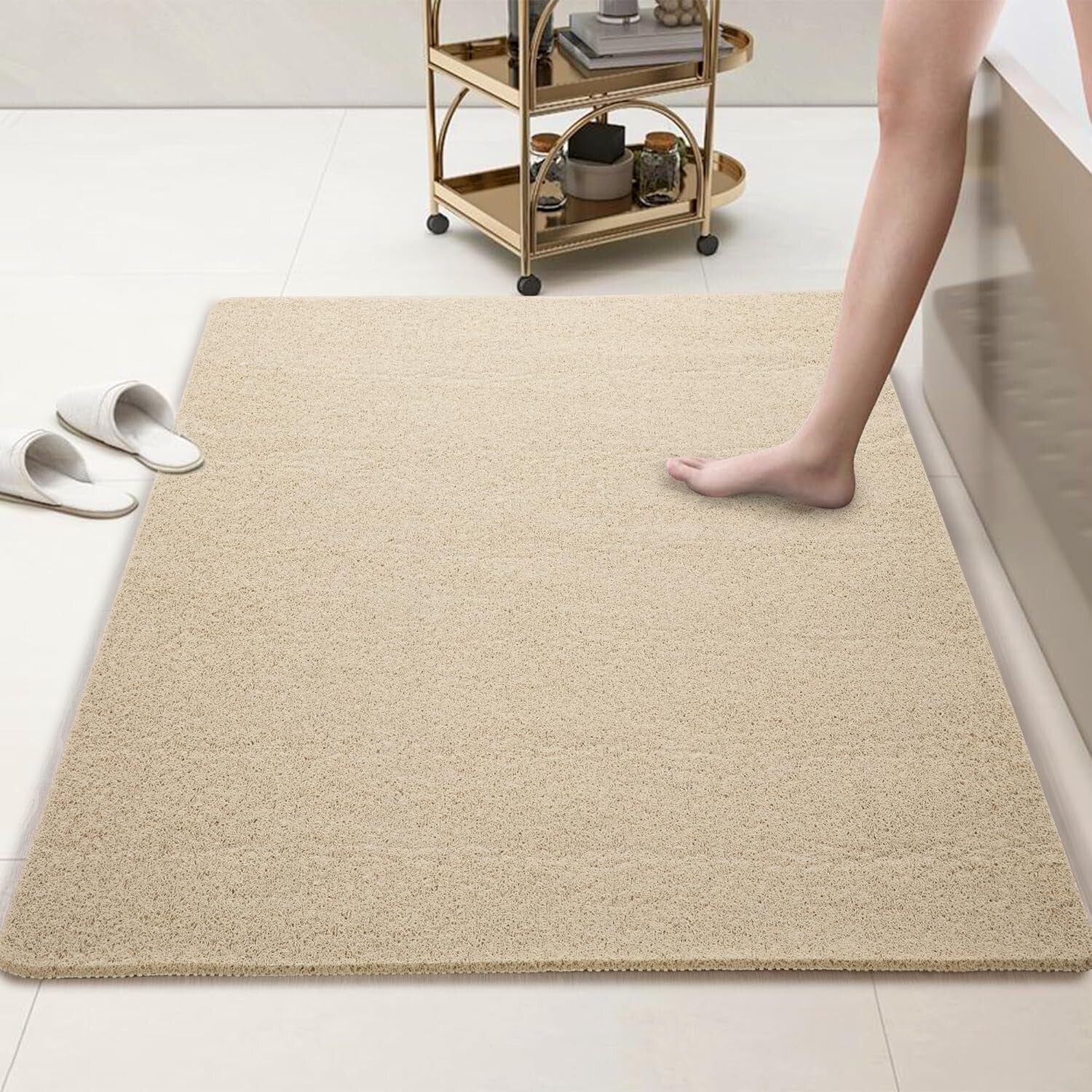 Safety First: 47'' x 32'' Exfoliating Non-Slip Shower Mat - Khaki PVC Design