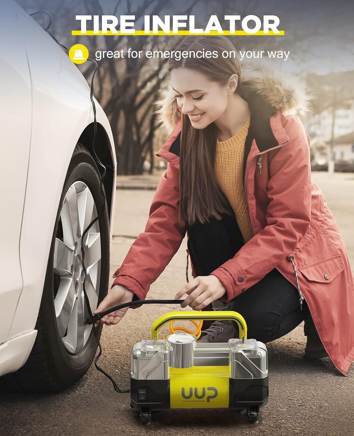 Portable 150 PSI Air Compressor with Nozzle Adapters & LED for Safe Travels