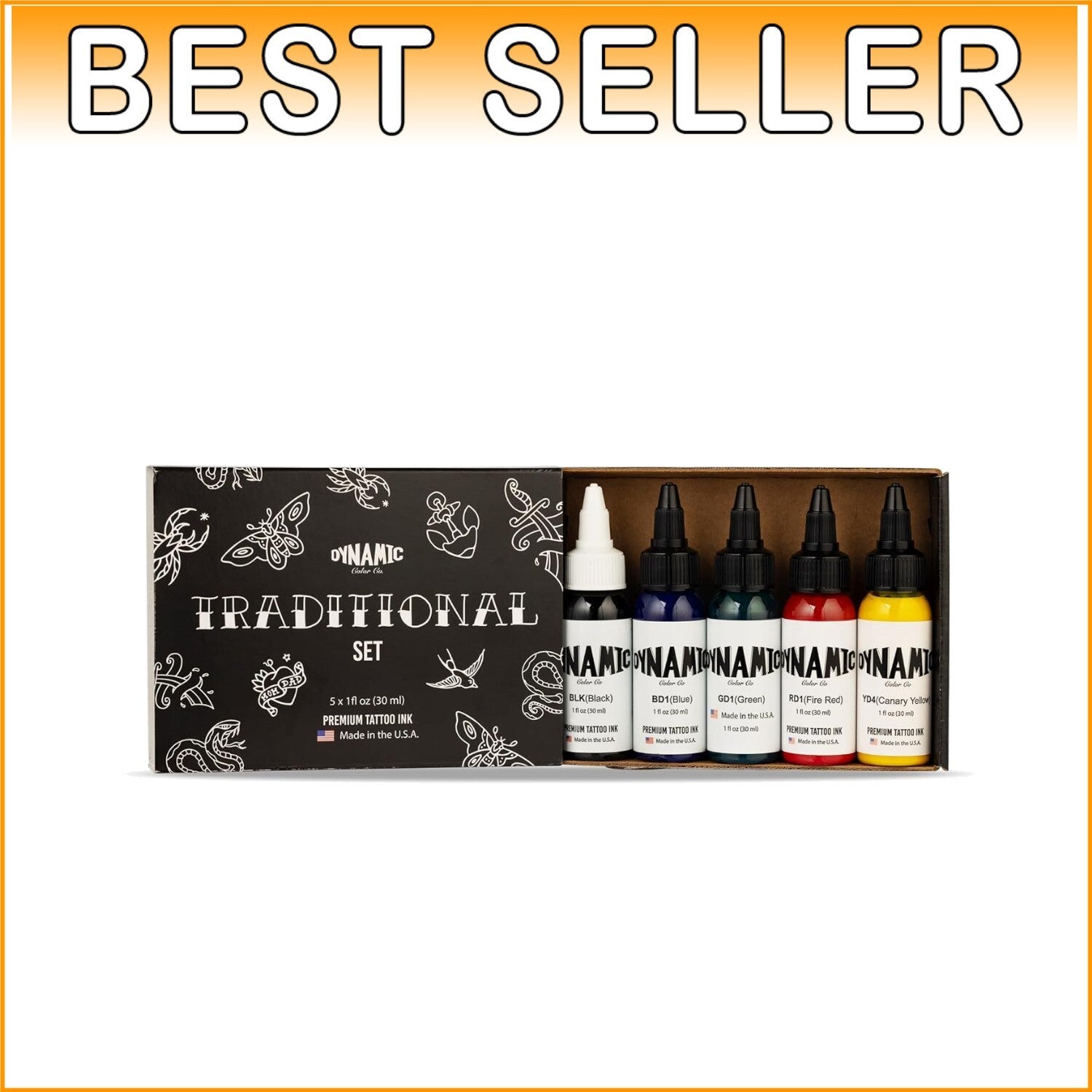 Dynamic Vegan Tattoo Ink - 5 Professional Colors, 1oz Each, Long Lasting Quality