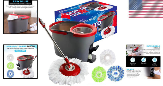 Ultimate Spin Mop Cleaning System - 3 Microfiber Heads & Easy Use for All Floors