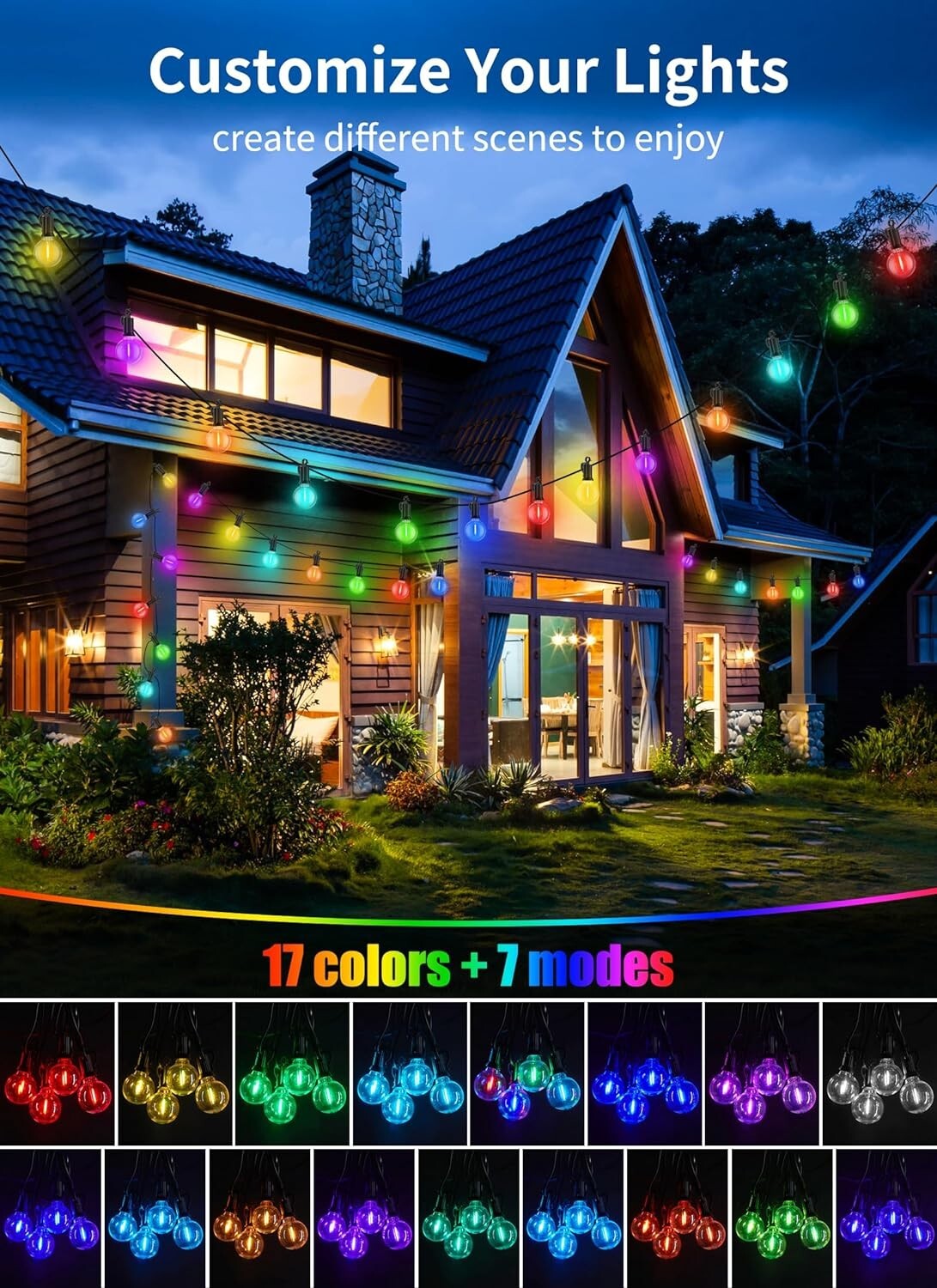 Vibrant RGBW Patio Lights - 58FT Waterproof String Lights for Memorable Events