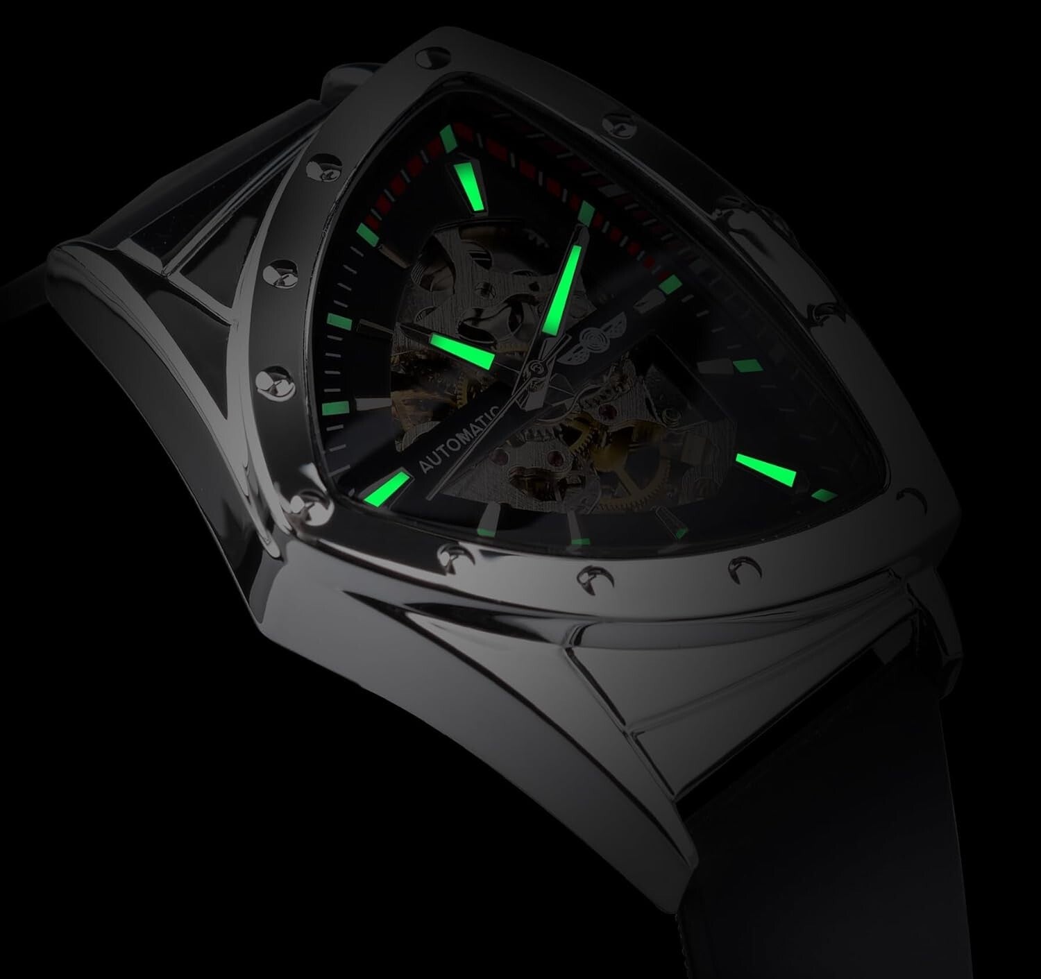 Unique Triangle Shield Skeleton Watch for Men - Self-Winding & Luminous Design