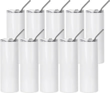 Load image into Gallery viewer, Bulk 10-Pack 20 oz Sublimation Skinny Tumblers - White Stainless Steel Cups