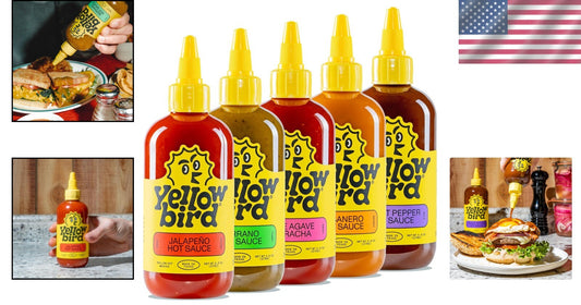 Spicy Culinary Adventure - Yellowbird Hot Sauce Variety Pack, 5 x 9.8 oz Bottles