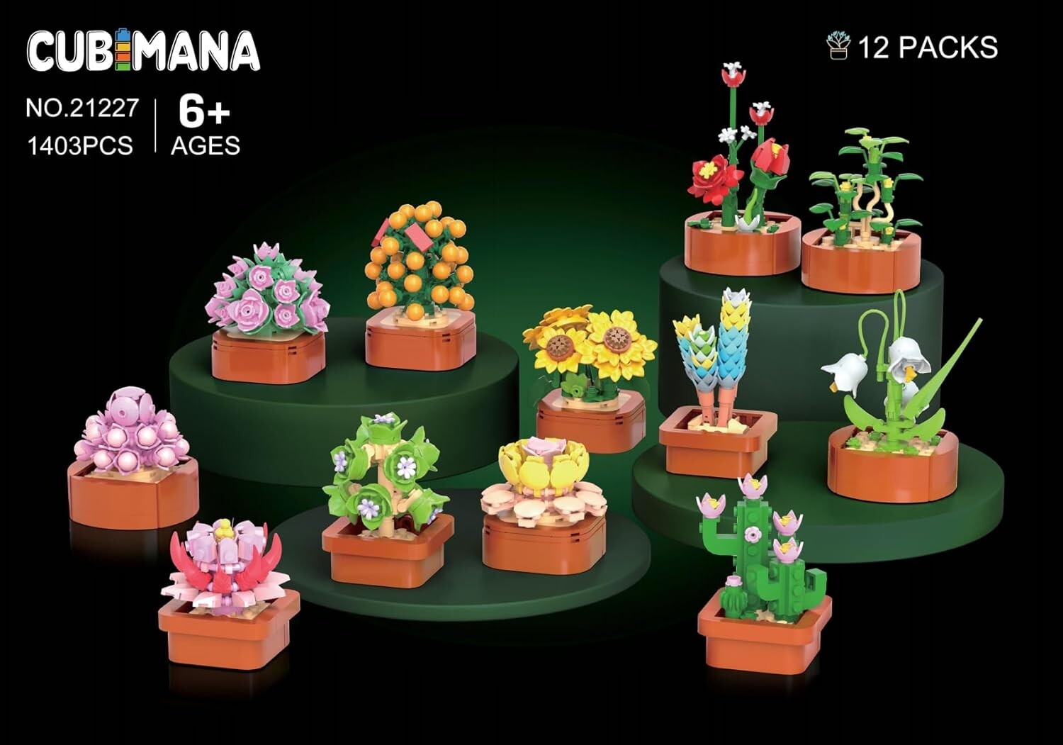 Customizable Succulent Building Set - 12 Unique Mini Blocks for Home Display