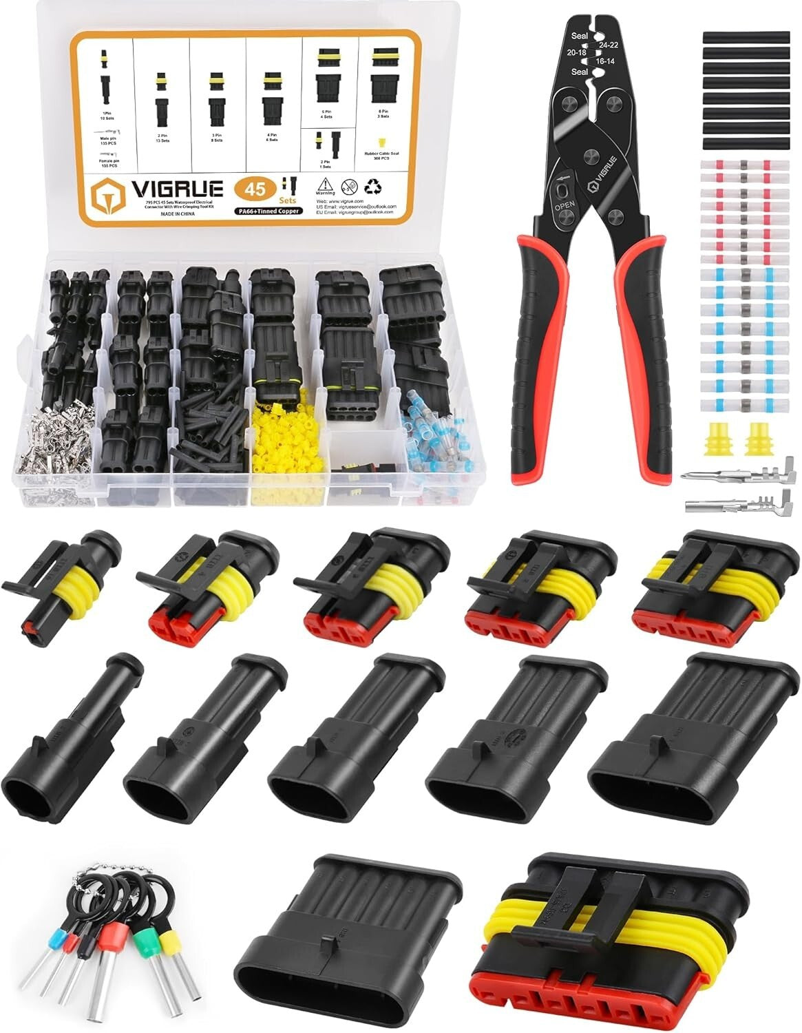 Comprehensive 947-Piece Electrical Connector Kit with Self-Adjusting Crimp Tool