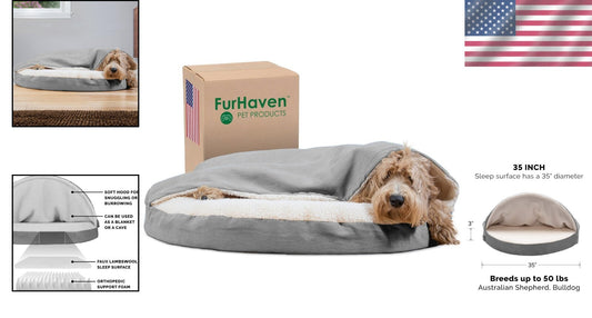 Burrowing Cave Style 35" Orthopedic Dog Bed - Perfect for Dogs up to 50 lbs