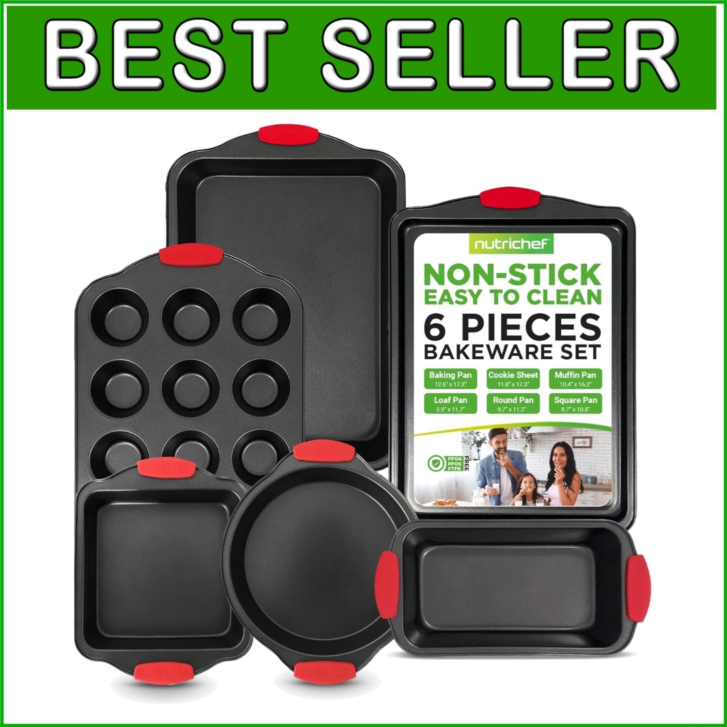 6-Piece Nonstick Bakeware Set - Carbon Steel with Heatproof Silicone Handles