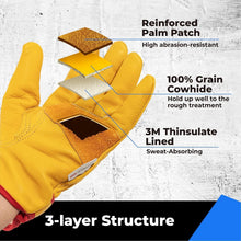Load image into Gallery viewer, Ergonomic Thinsulate Winter Work Gloves - 2 Pairs of Durable Cowhide Gloves