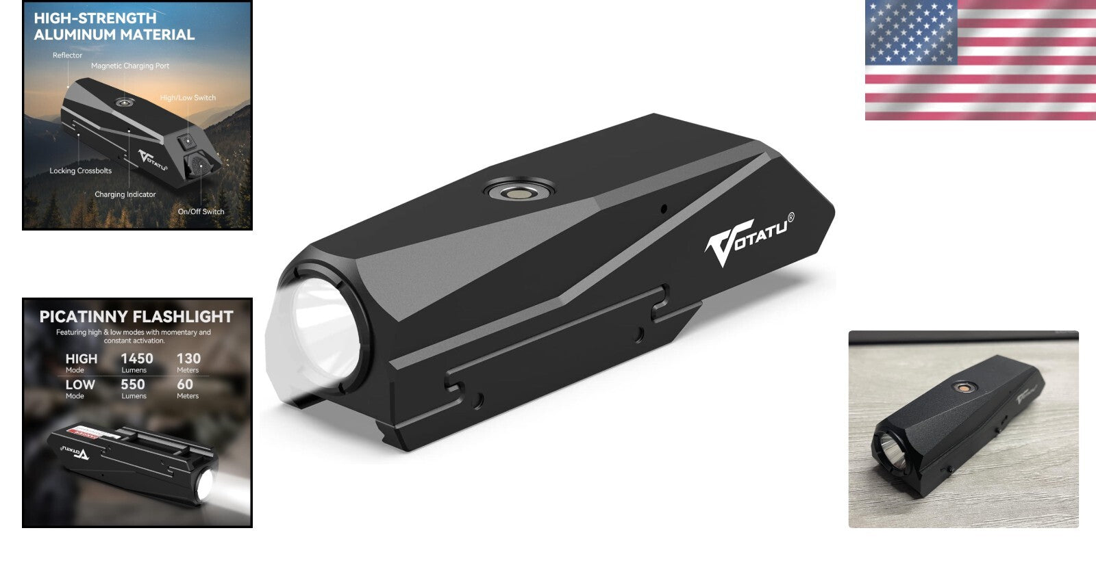 1450 Lumens Tactical Flashlight for Rifle - USB Rechargeable & Lightweight