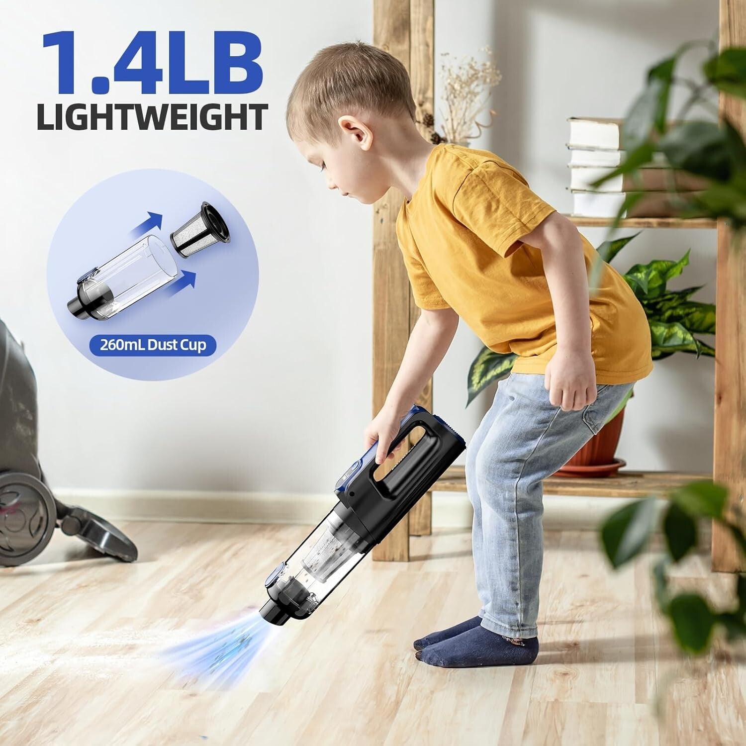 Quiet & Efficient Cordless Car Vacuum, 7800mAh Battery – Pet Hair Solution