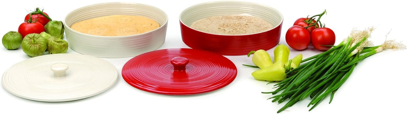 Durable 10" Round Stoneware Tortilla Warmer - Dishwasher & Microwave Safe