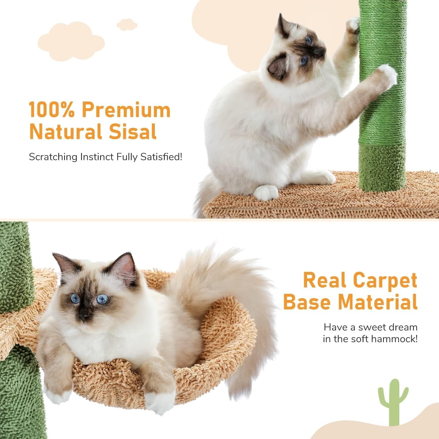 Floor to Ceiling Cat Tree - Cactus Design with Hammock & Scratching Posts