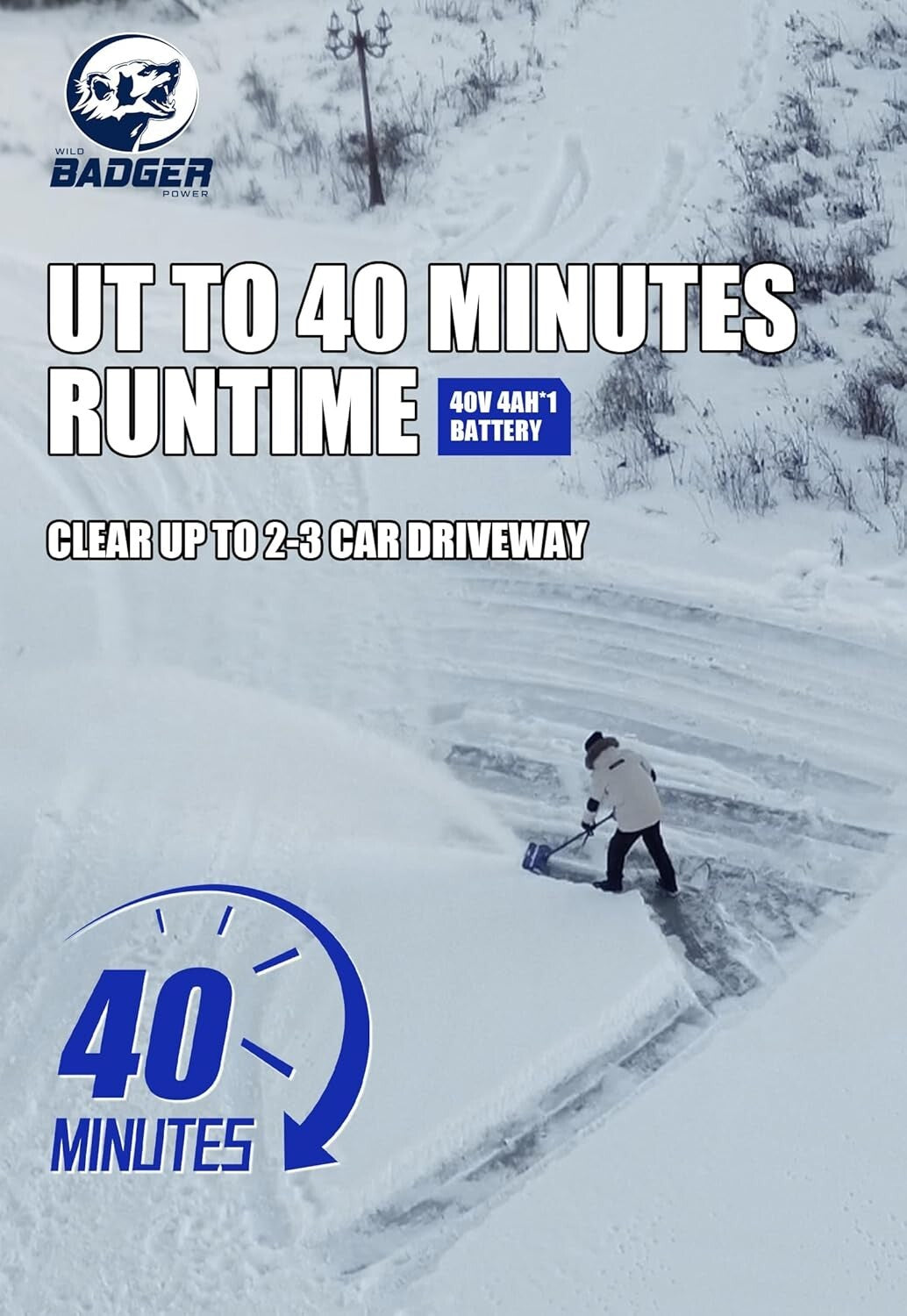 40V Electric Snow Shovel with 15" Width - Lightweight & Powerful for Heavy Snow