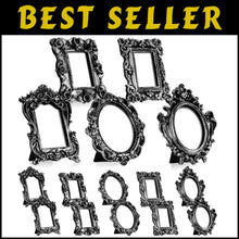 Load image into Gallery viewer, Ornate 15-Piece Black &amp; Silver Mini Picture Frames for Home &amp; Wedding Decor