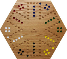 Load image into Gallery viewer, Solid Oak Double-Sided Marble Board Game - Hand-Painted 16" Elegant Design