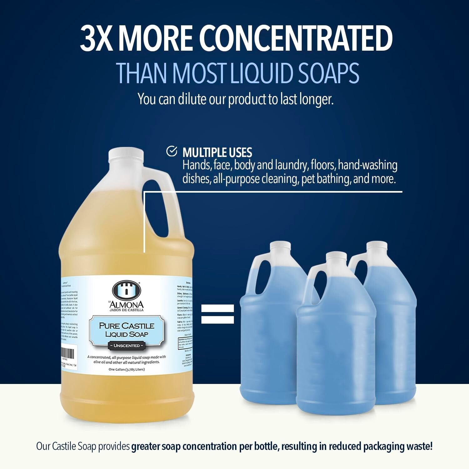 1 Gallon Pure Lavender Castile Liquid Soap - Eco-Friendly Multipurpose Cleanser