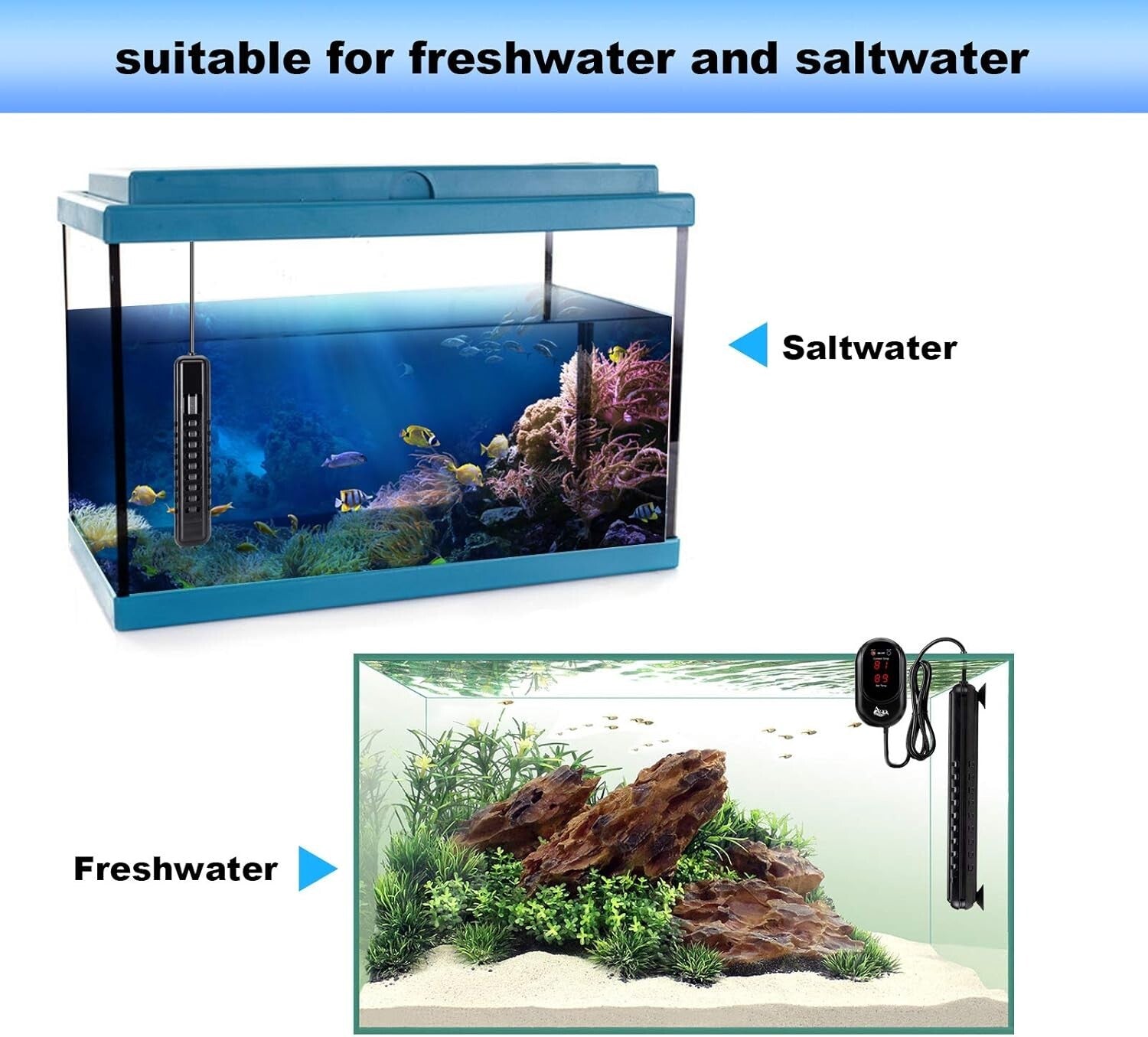Automatic 200W Aquarium Heater with Temp Setting & Dry Protection Features