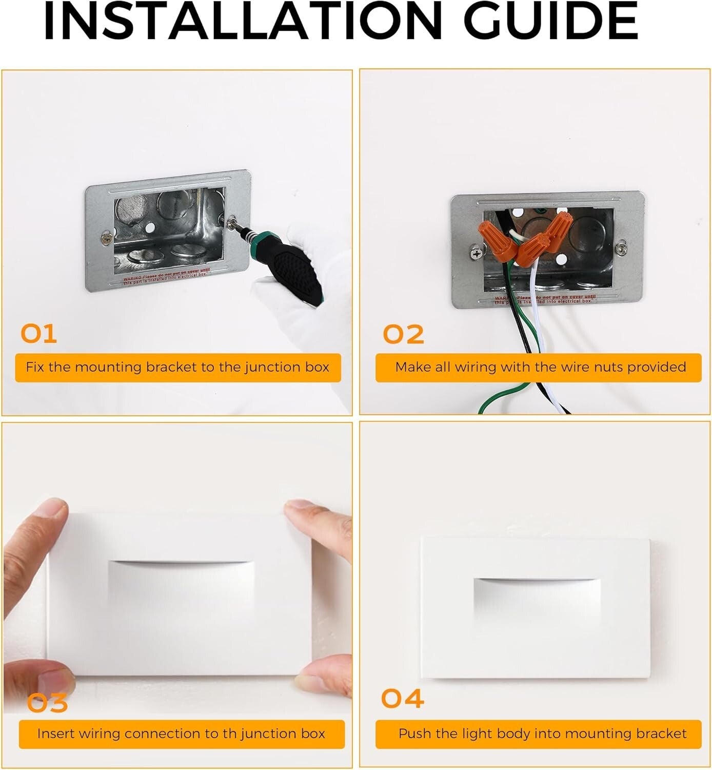 Sleek Wall Mount LED Step Light – 120V, 5 Adjustable Colors, Water-Resistant