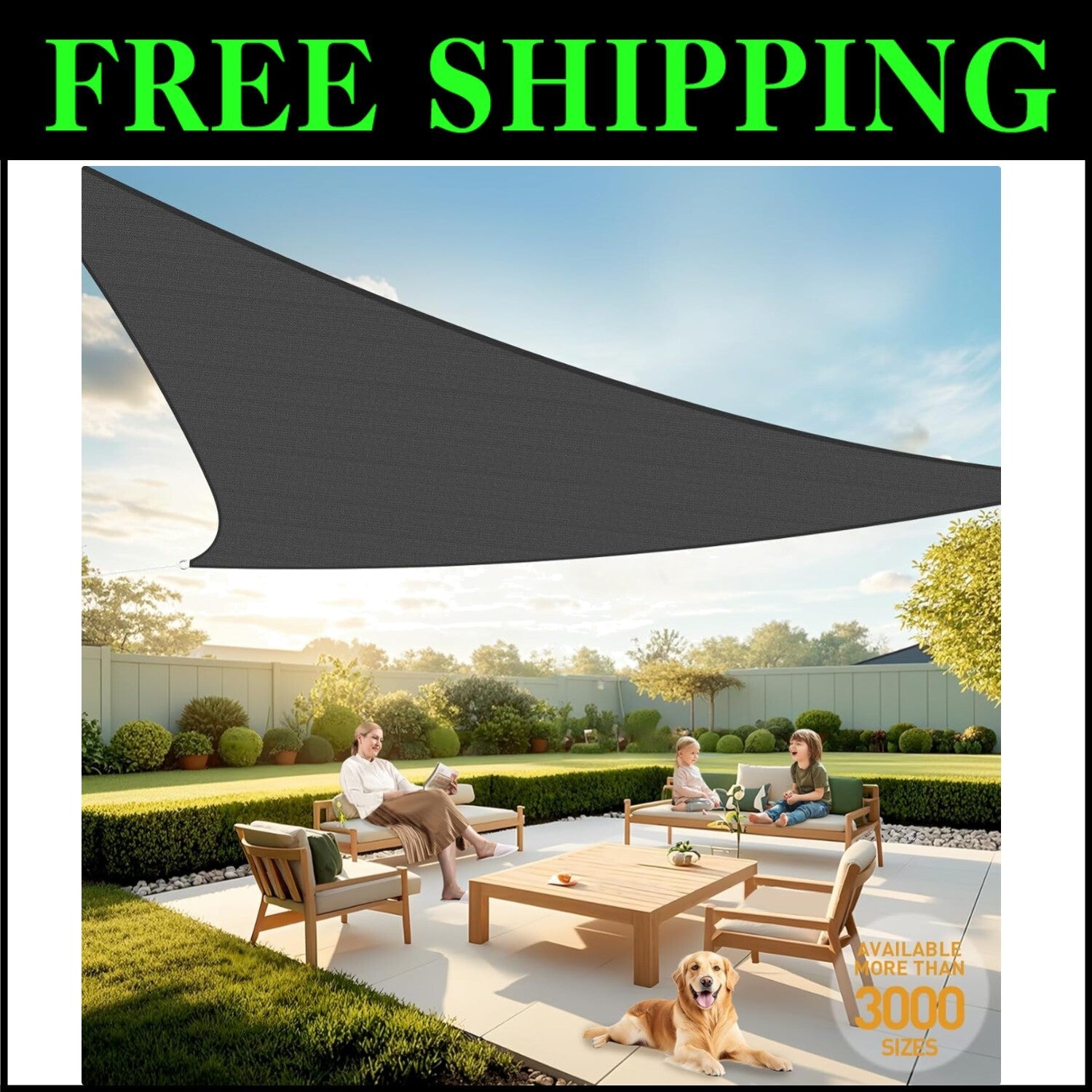 Reinforced 20' Dark Grey Sun Shade Sail - Custom Sizes & Quick Installation