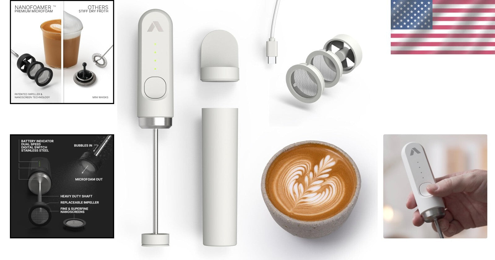 Performance Lithium Milk Frother with NanoScreen - Quick Microfoam in 30 Seconds