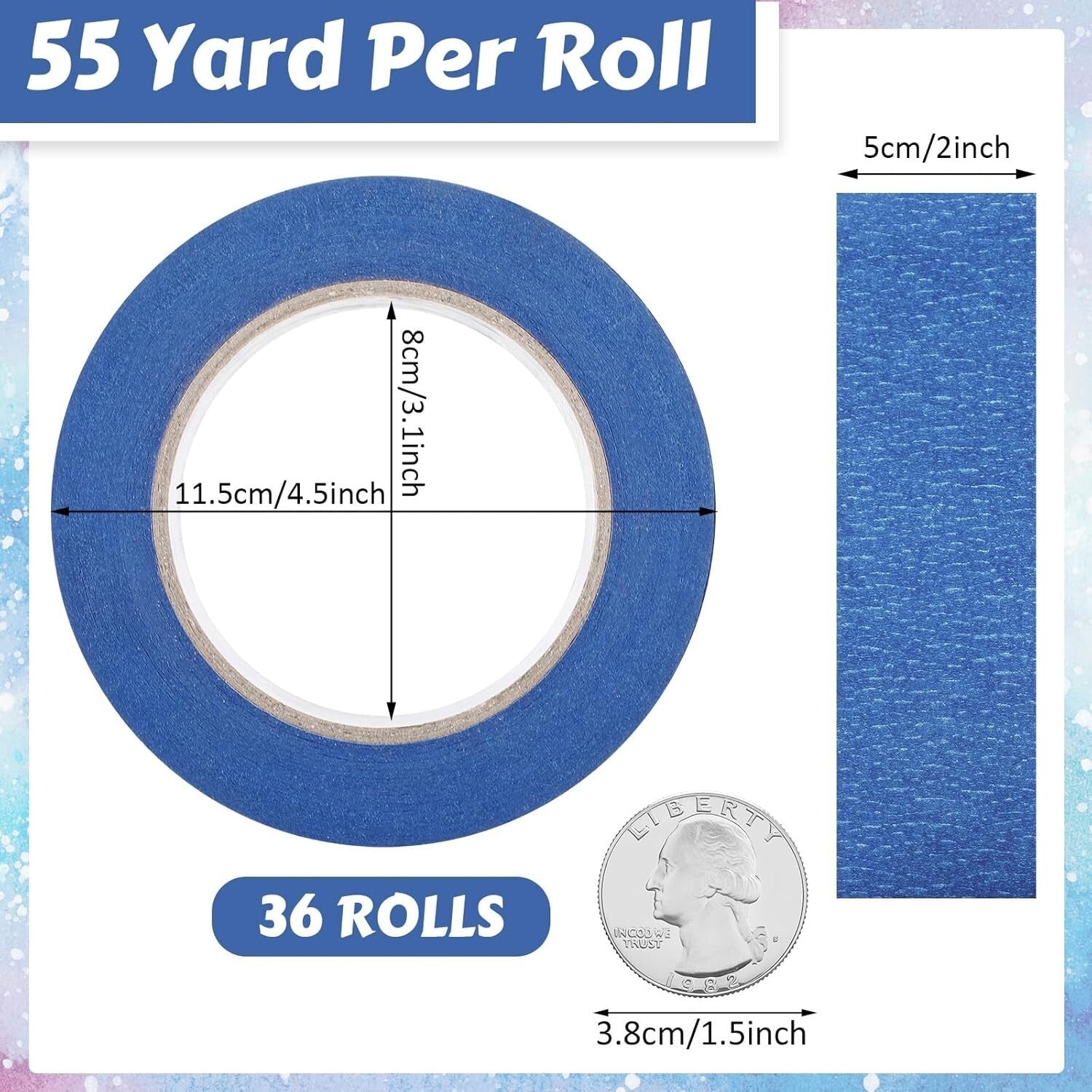 Multi-Surface 36 Roll Blue Painters Tape - 2-Inch Wide, Long Lasting & Reliable