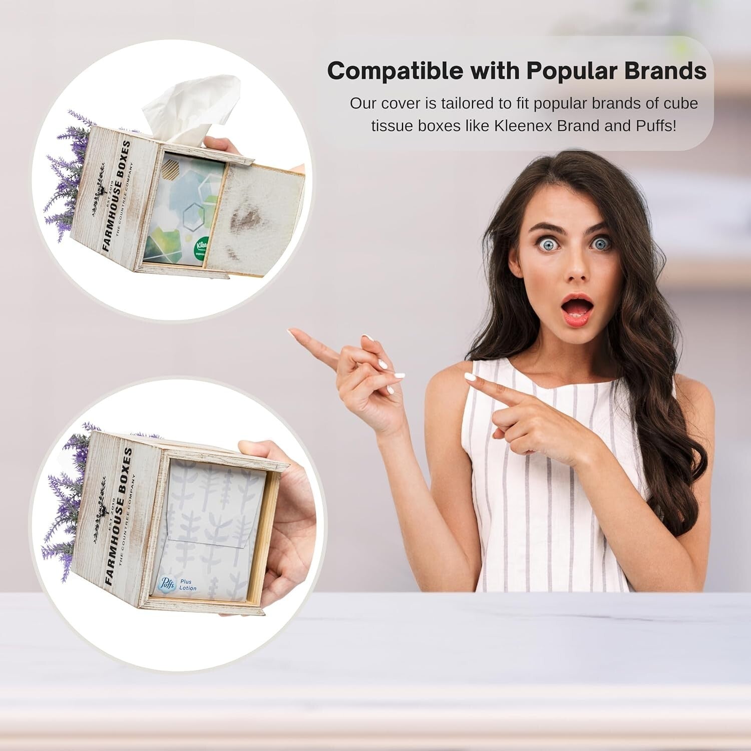 Charming Square Tissue Box Cover with Potted Lavender - Rustic Decor Essential