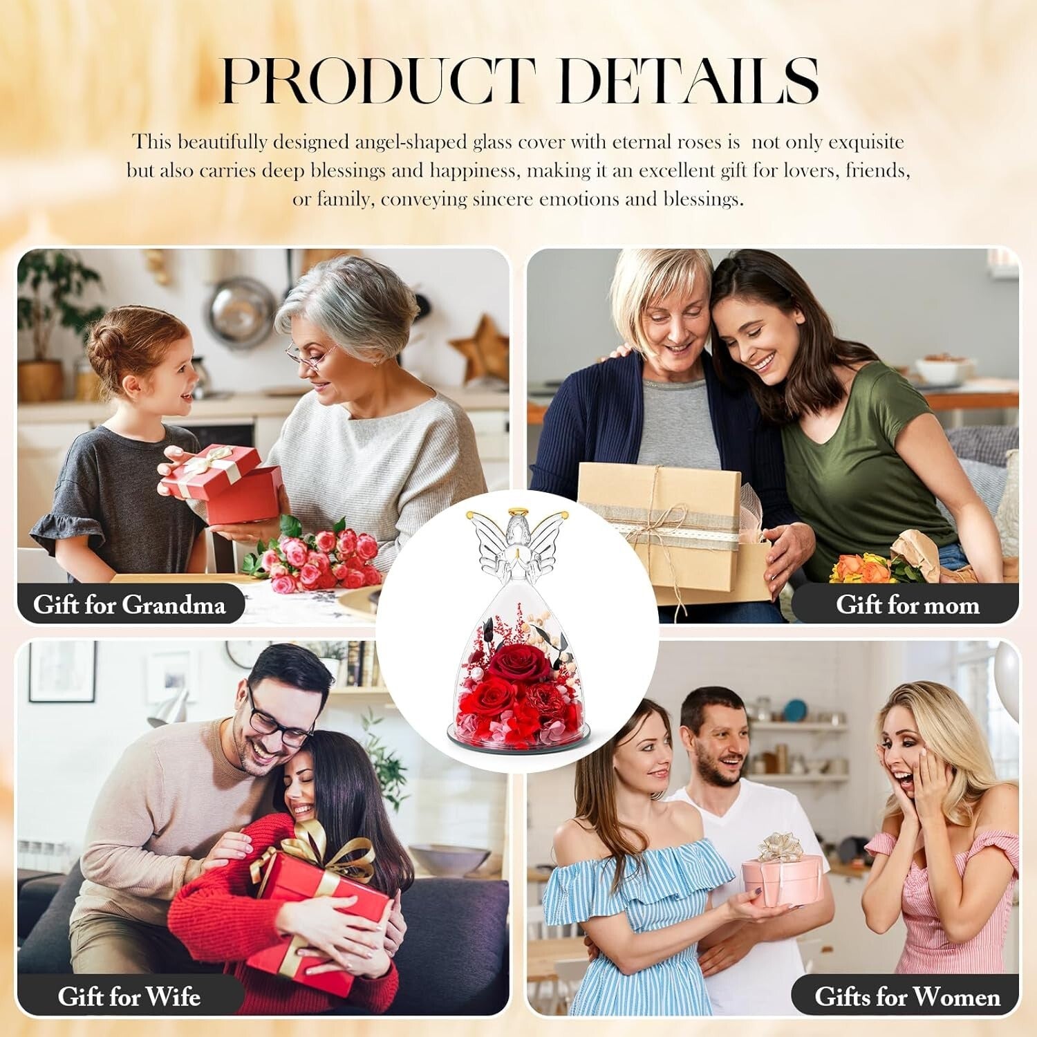 Chic Preserved Rose and Glass Angel Figurine - Timeless Gift for Loved Ones