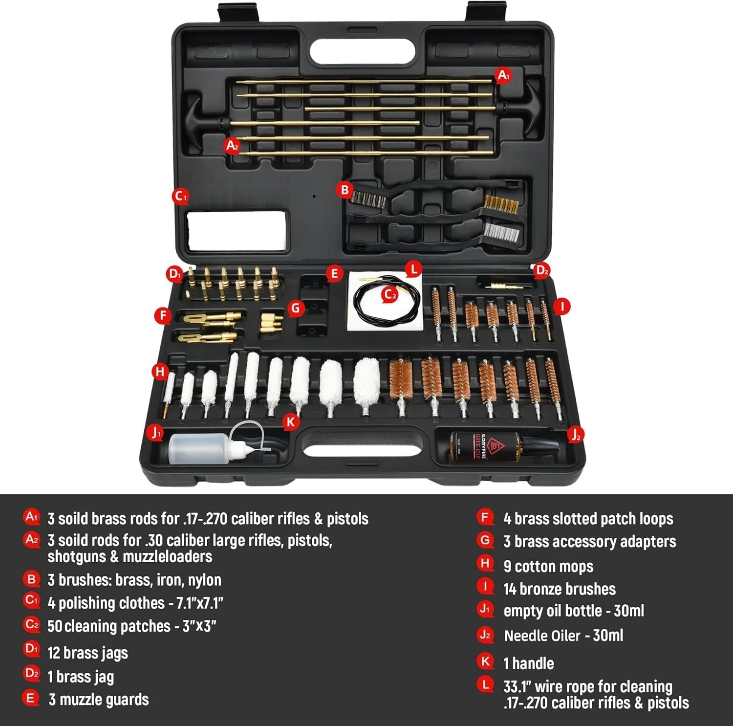 Portable Gun Maintenance Kit with Durable Brass Rods & Comprehensive Accessories