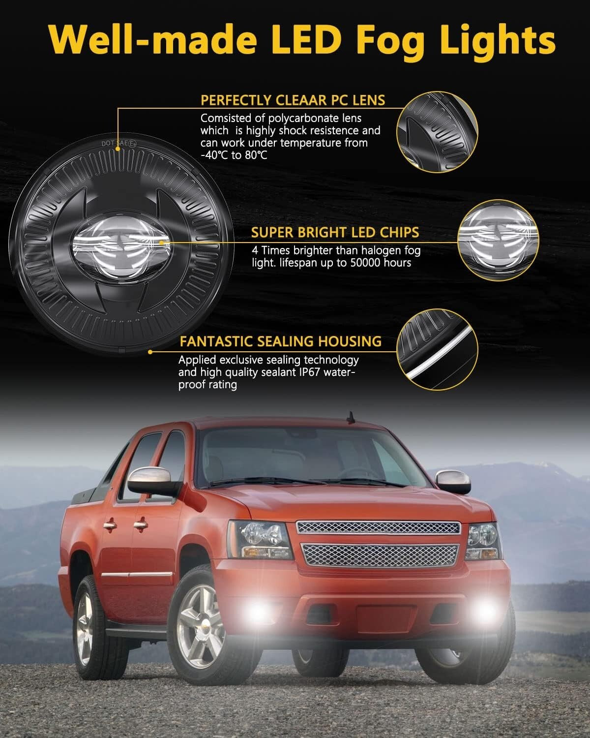Durable LED Fog Lights 5202 for Tahoe, Yukon, Camaro – 50,000 Hours Lifespan