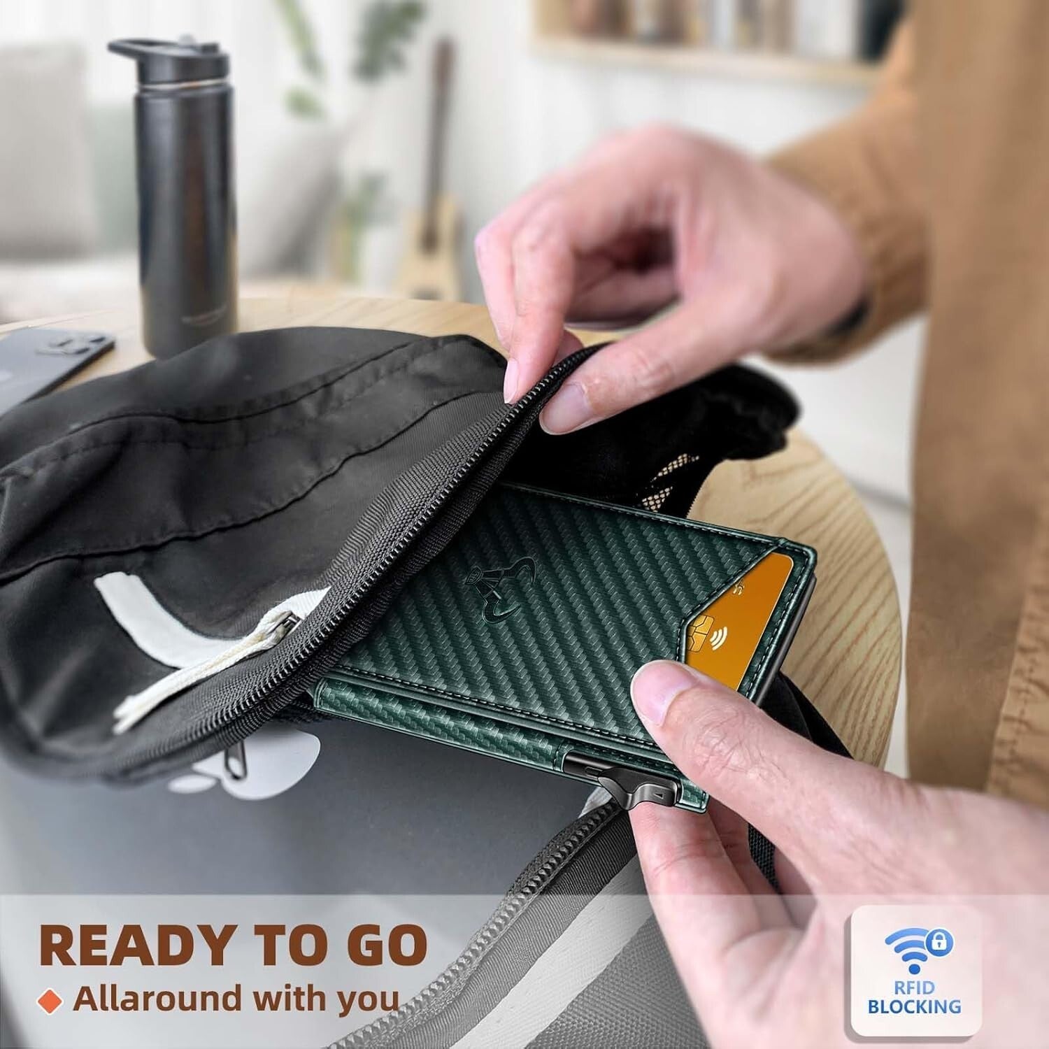 Men's Gift Wallet - Slim Carbon Fiber Case with Magnetic Closure & 9 Card Slots